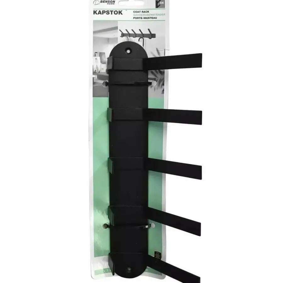 Kapstokken-Benson Kapstok - zwart - metaal - 5 haken - wandkapstok - 30 cm