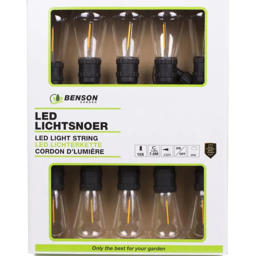 Buitenverlichting|Lichtsnoeren-Benson Lichtsnoer - LED - 10 lampen - 700 cm - warm wit - timer