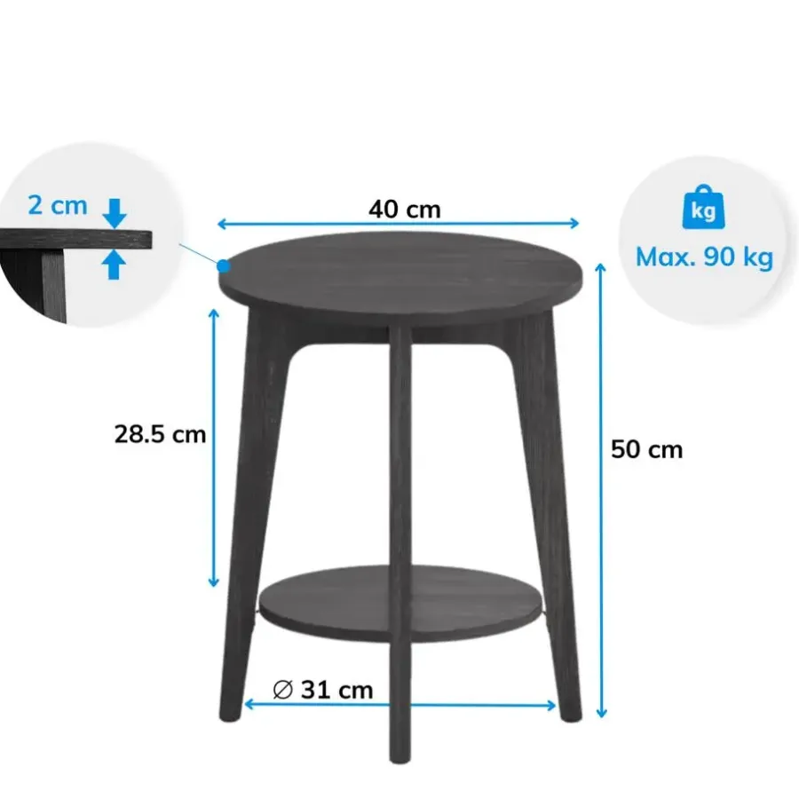 Merkloos Bijzettafel - Nachtkastje - Kleine Salontafel - Zwart - 50x40x40 cm - Banktafel