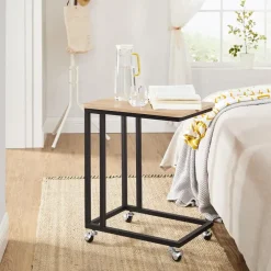 Merkloos Bijzettafel op Wieltjes - Rollend Tafeltje - Lichte eik kleur