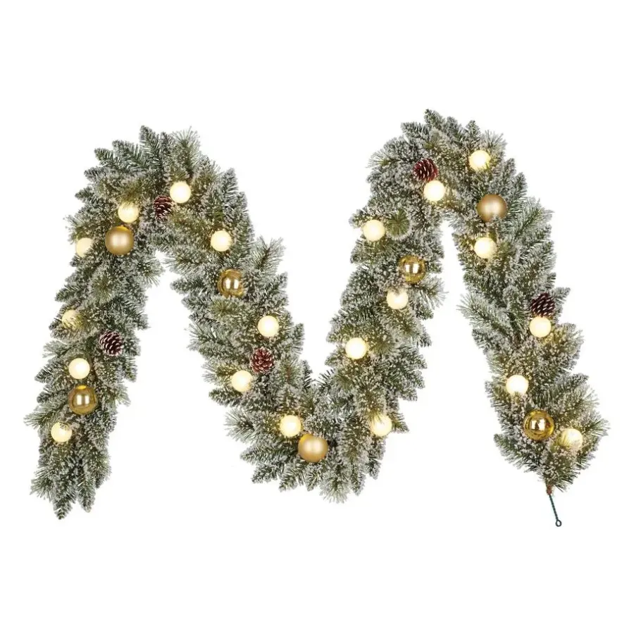 Kerstdecoratie-Black Box Trees Kaprun Guirlande met Verlichting - L270 x Ø25 cm - Goud