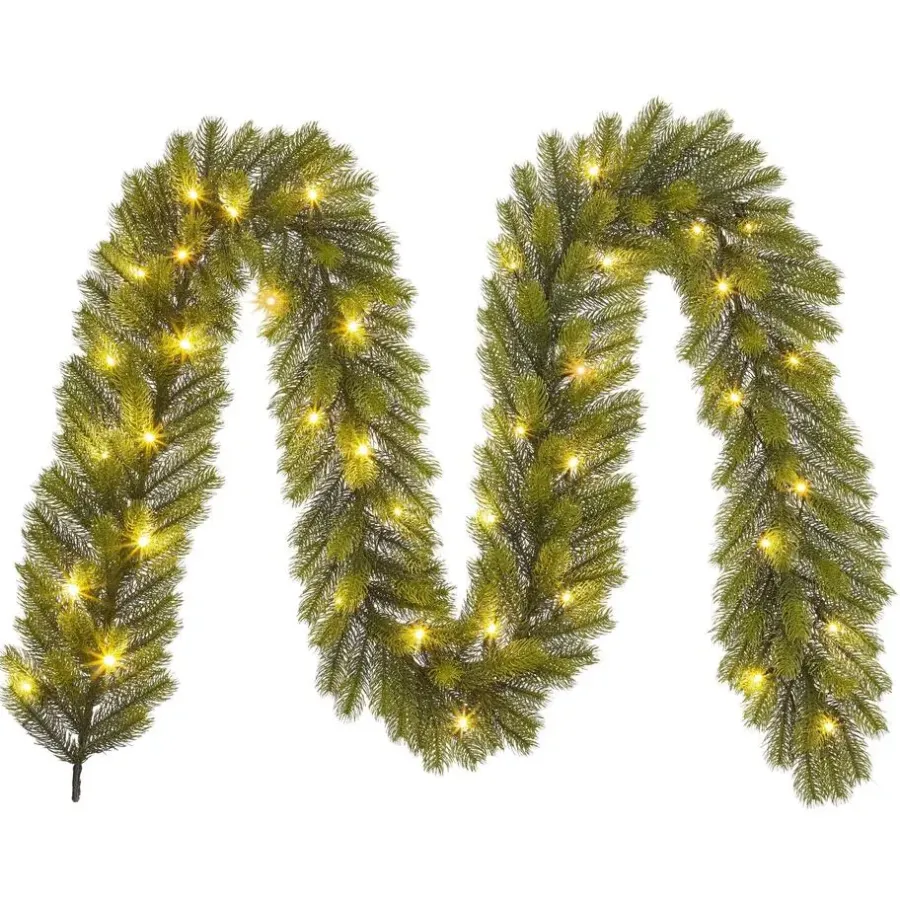 Kerstdecoratie-Black Box Trees Nagoya Guirlande met Verlichting - L270 x Ø20 cm - Groen