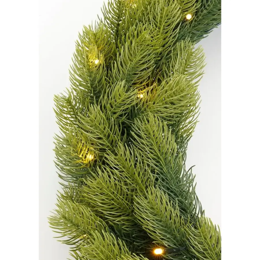 Kerstverlichting-Black Box Trees Nagoya Kerstkrans met Verlichting - H12 x Ø60 cm - Groen