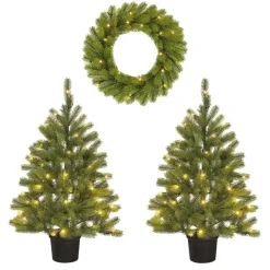 Kerstbomen-Black Box Trees Nagoya Set van 2 Kerstbomen en 1 Krans - H90 x Ø45 cm