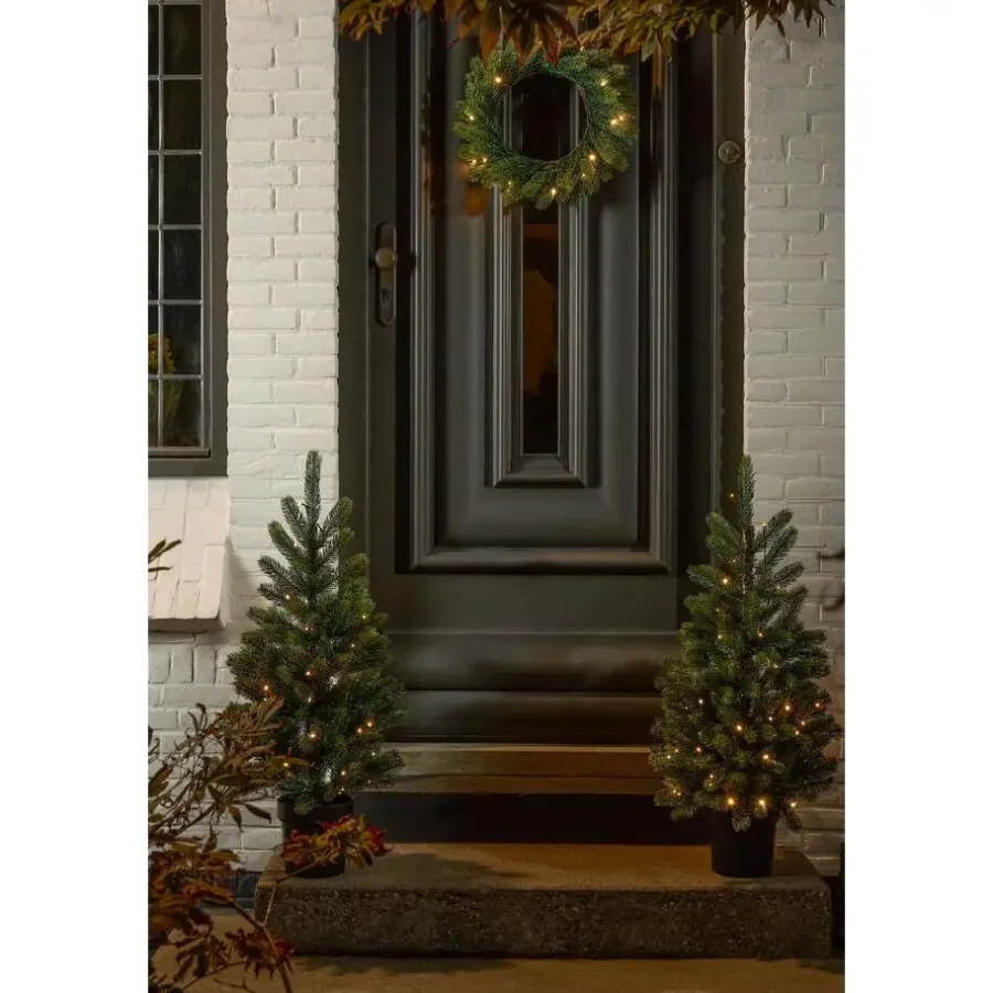 Kerstbomen-Black Box Trees Nagoya Set van 2 Kerstbomen en 1 Krans - H90 x Ø45 cm