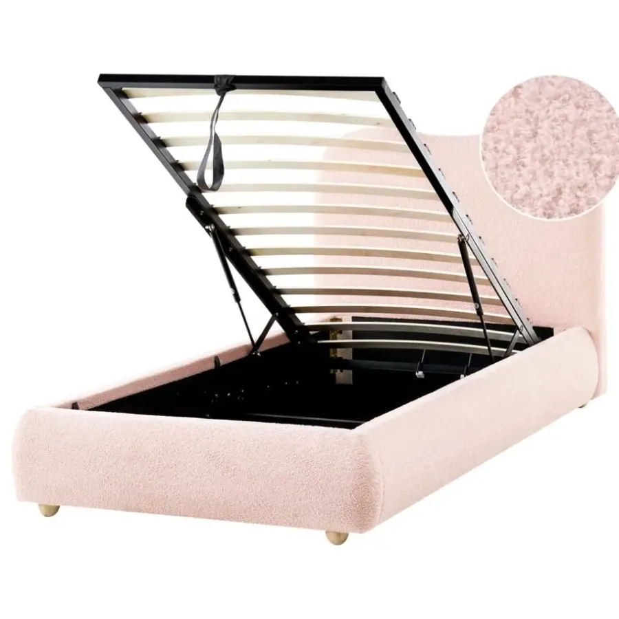 1-Persoons Bedden-Leen Bakker BLAGNAC - Bed met opbergruimte - Roze - 90 x 200 cm - Bouclé