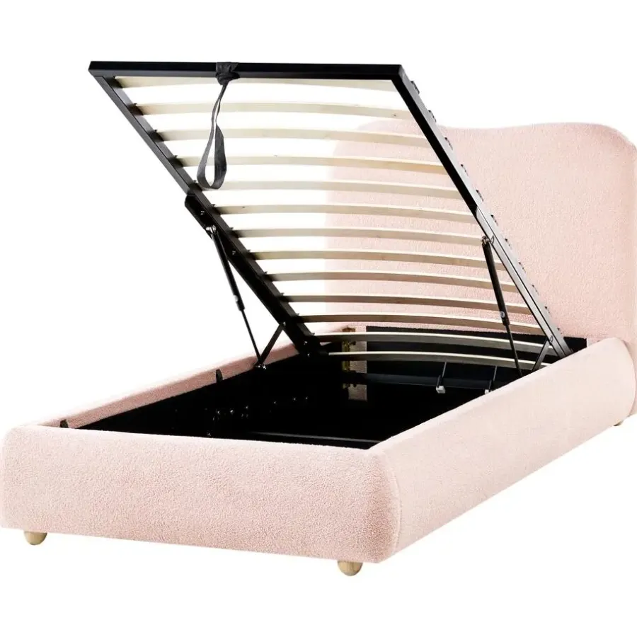 1-Persoons Bedden-Leen Bakker BLAGNAC - Bed met opbergruimte - Roze - 90 x 200 cm - Bouclé