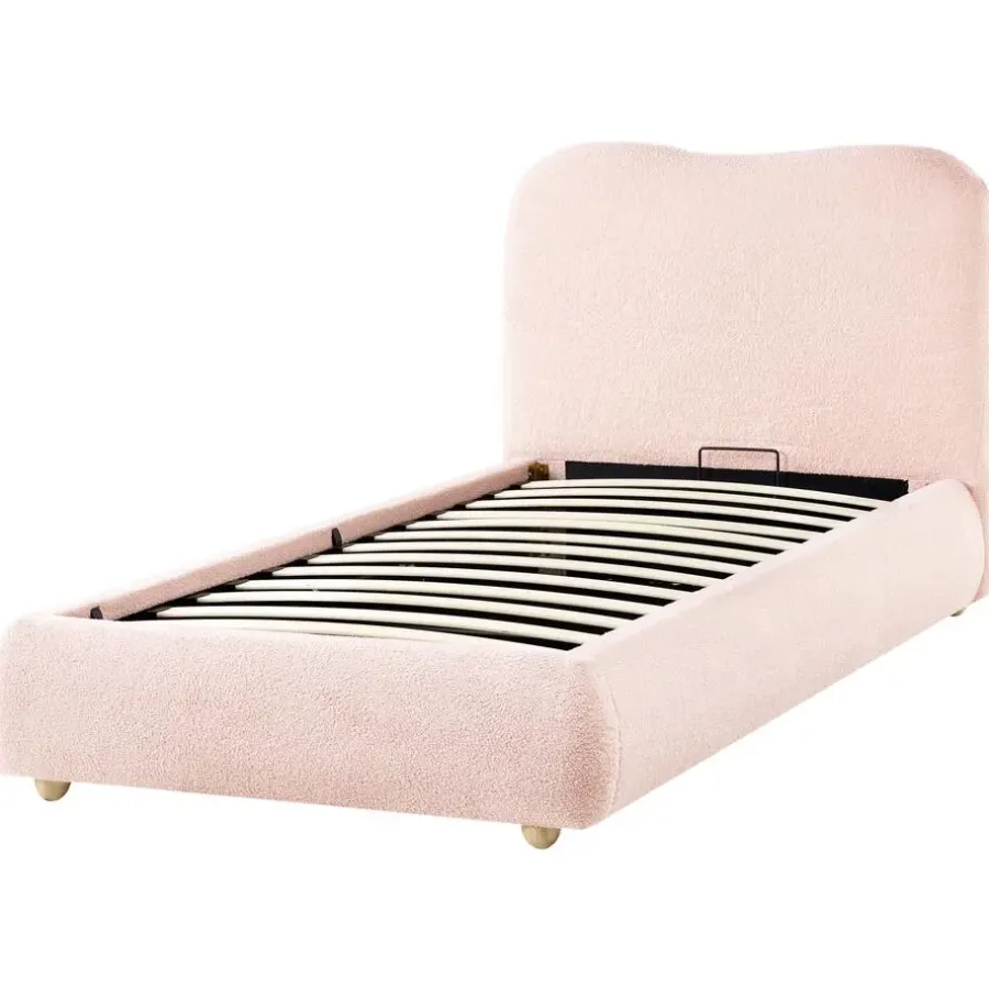1-Persoons Bedden-Leen Bakker BLAGNAC - Bed met opbergruimte - Roze - 90 x 200 cm - Bouclé
