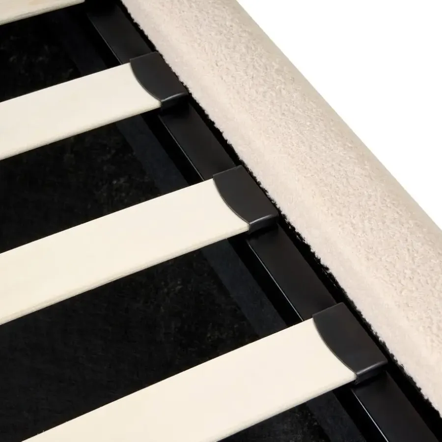 1-Persoons Bedden-Leen Bakker BLAGNAC - Bed met opbergruimte - Lichtbeige - 90 x 200 cm - Bouclé