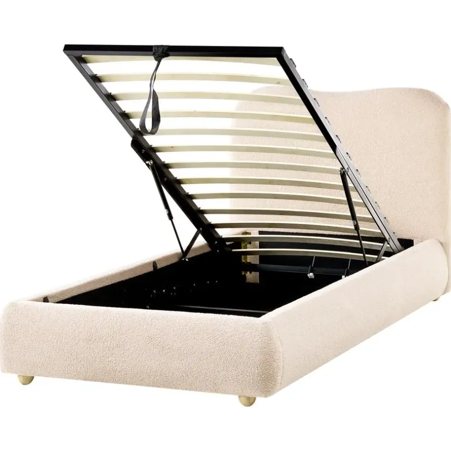 1-Persoons Bedden-Leen Bakker BLAGNAC - Bed met opbergruimte - Lichtbeige - 90 x 200 cm - Bouclé