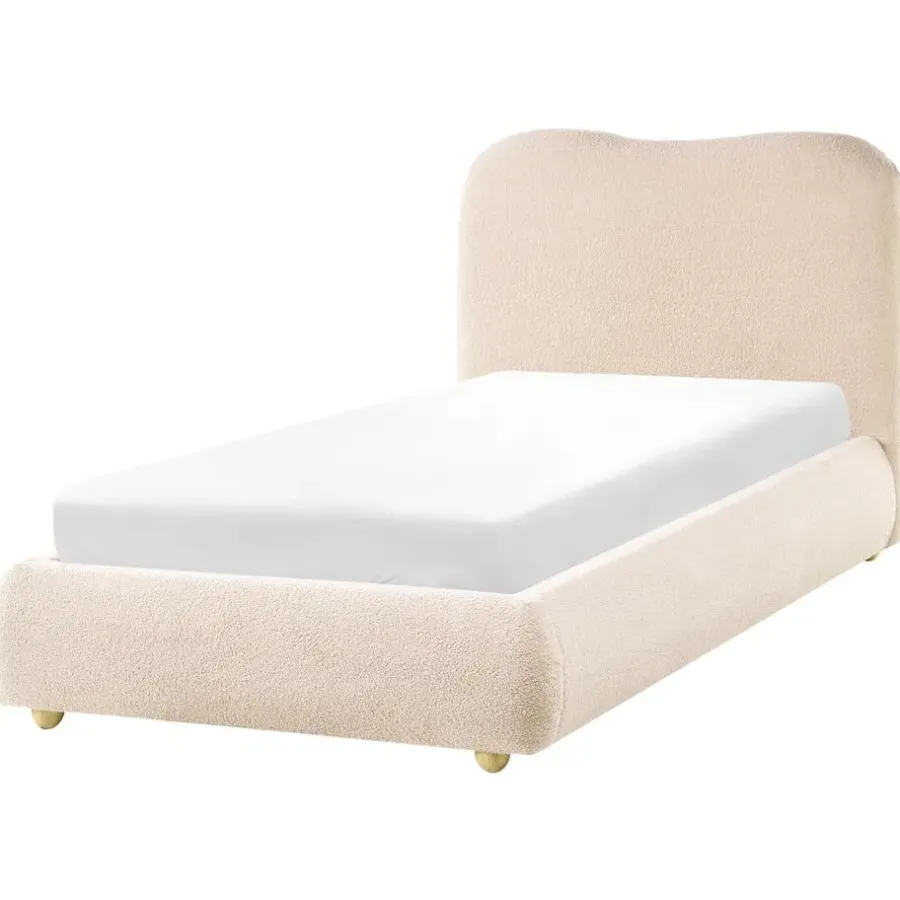 1-Persoons Bedden-Leen Bakker BLAGNAC - Bed met opbergruimte - Lichtbeige - 90 x 200 cm - Bouclé