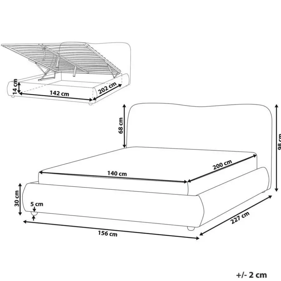 Leen Bakker BLAGNAC - Tweepersoonsbed - Lichtgrijs - 140 x 200 cm - Stof