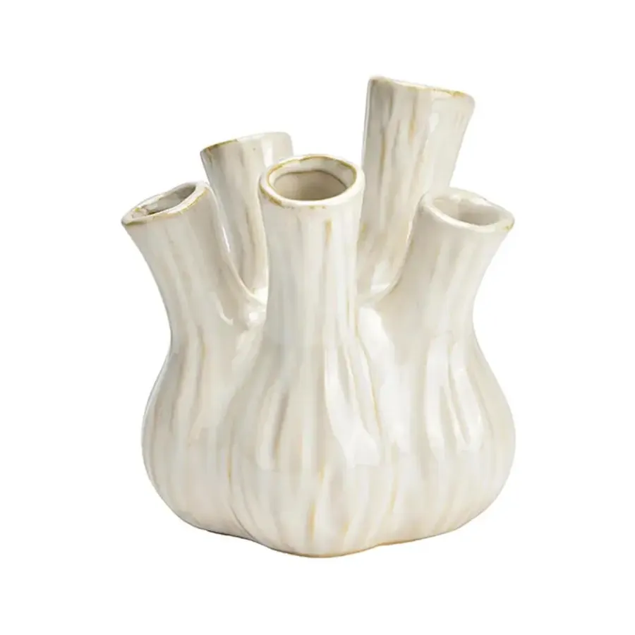 Merkloos Bloemenvaas - tulpenvaas - wit - keramiek - 13x13x16 cm - toetervaas