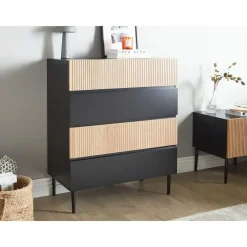 Leen Bakker BLYTHE- Ladekast 4 lades - Zwart/Bruin - MDF