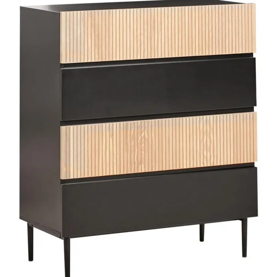 Leen Bakker BLYTHE- Ladekast 4 lades - Zwart/Bruin - MDF