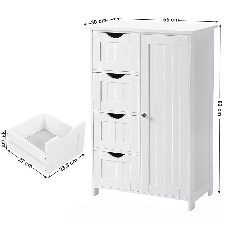 Ladekasten|Ladekasten-Bobbel Home - Badkamerkast - 4 laden - Houten - Wit