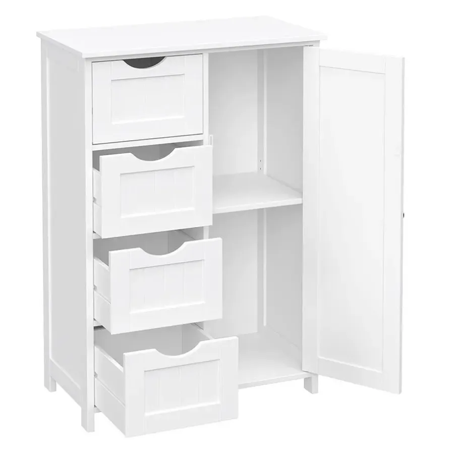 Ladekasten|Ladekasten-Bobbel Home - Badkamerkast - 4 laden - Houten - Wit