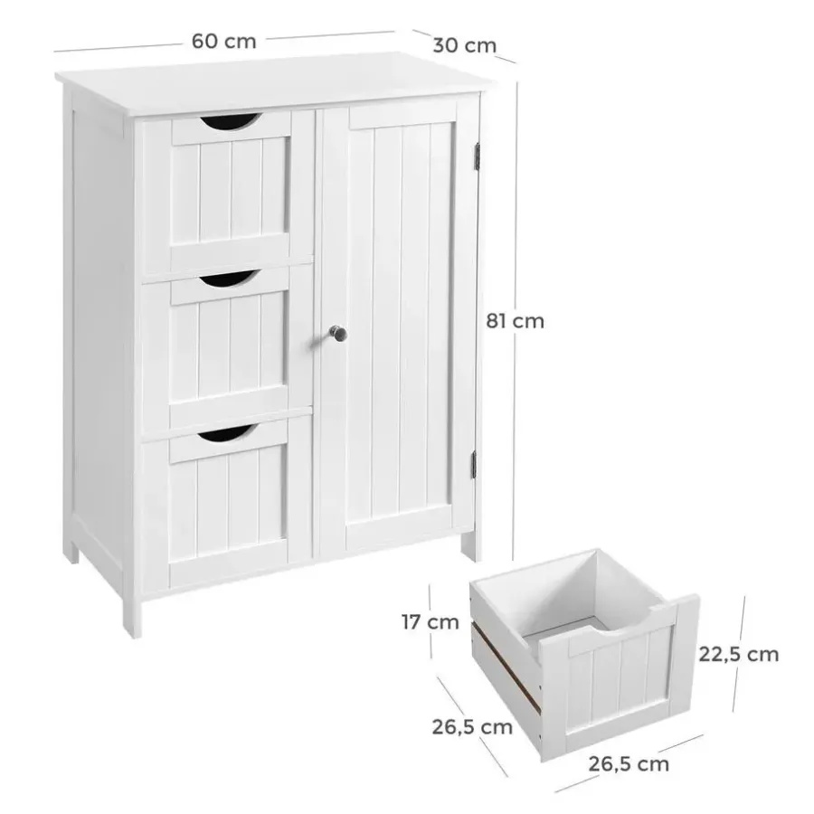 Hoge Kasten-Bobbel Home - Badkamermeubel - Badkamerkast - 3 Lades - 1 Deur - Hout - Wit