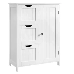 Hoge Kasten-Bobbel Home - Badkamermeubel - Badkamerkast - 3 Lades - 1 Deur - Hout - Wit
