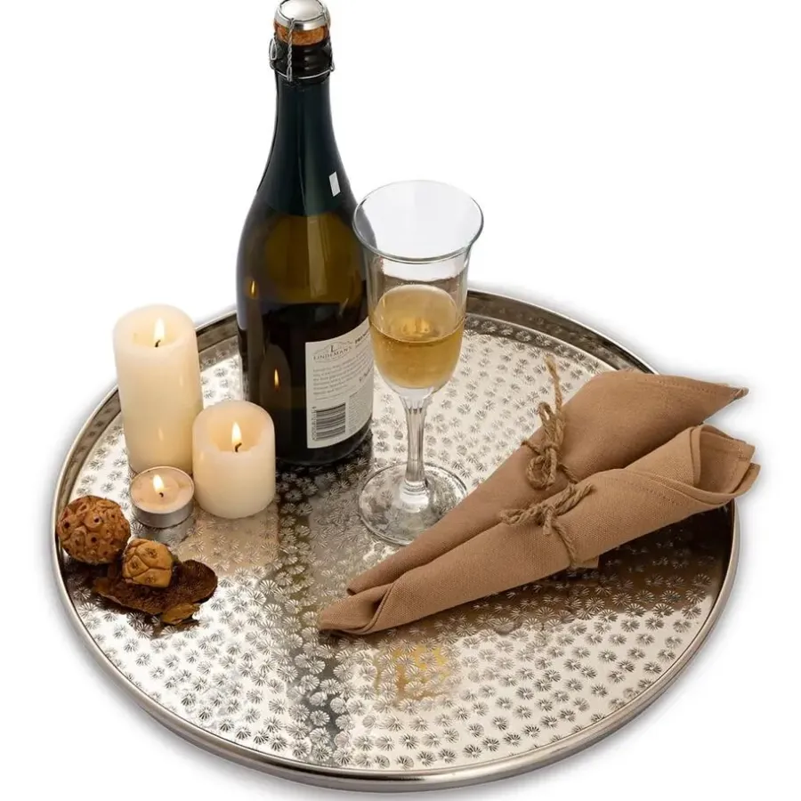 Bobbel Home - Decoratief Dienblad ø 40 cm Rond - Zilver - Metaal