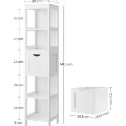 Hoge Kasten-Bobbel Home - Hoge kast voor badkamer, opbergmeubel op poten, wit