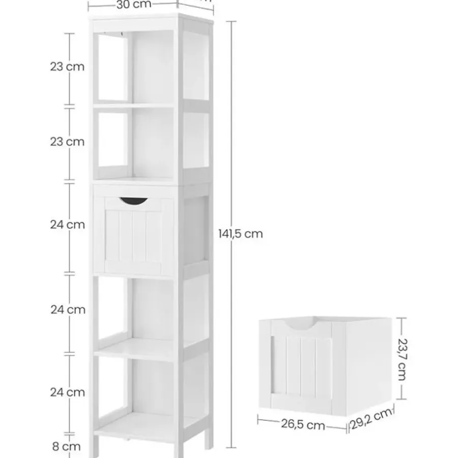Hoge Kasten-Bobbel Home - Hoge kast voor badkamer, opbergmeubel op poten, wit