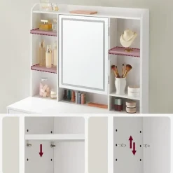 Kaptafels-Parya Home Bobbel Home - Moderne Witte Make-up tafel met Instelbare LED Verlichting