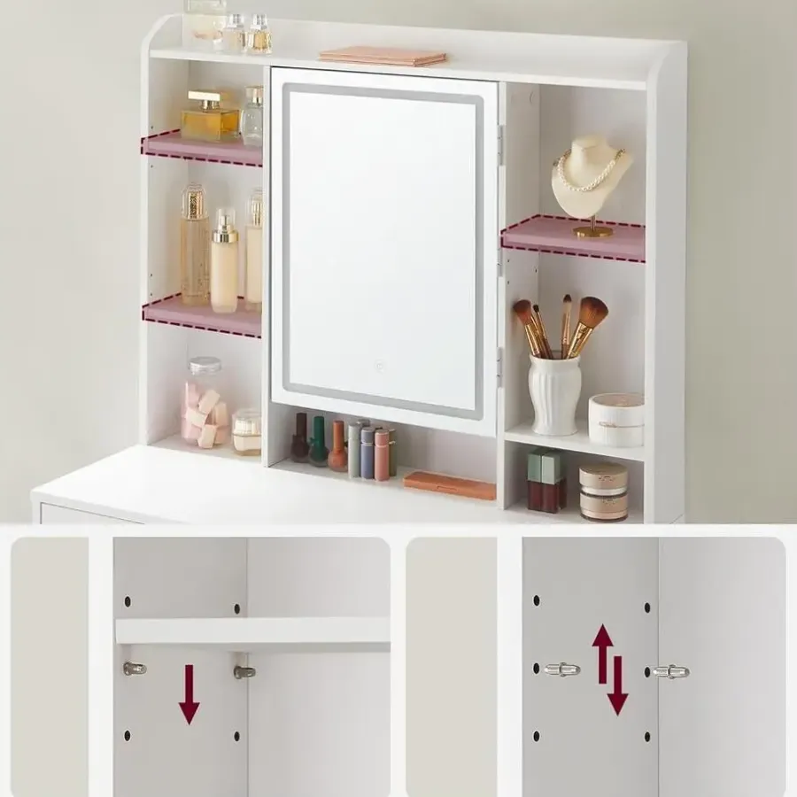 Kaptafels-Parya Home Bobbel Home - Moderne Witte Make-up tafel met Instelbare LED Verlichting