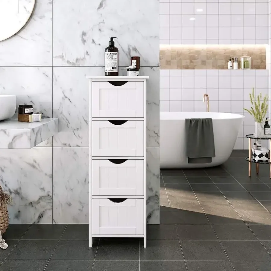 Ladekasten|Ladekasten-Parya Home Bobbel Home - Smalle Ladekast - 4 Lades - Hout - Wit