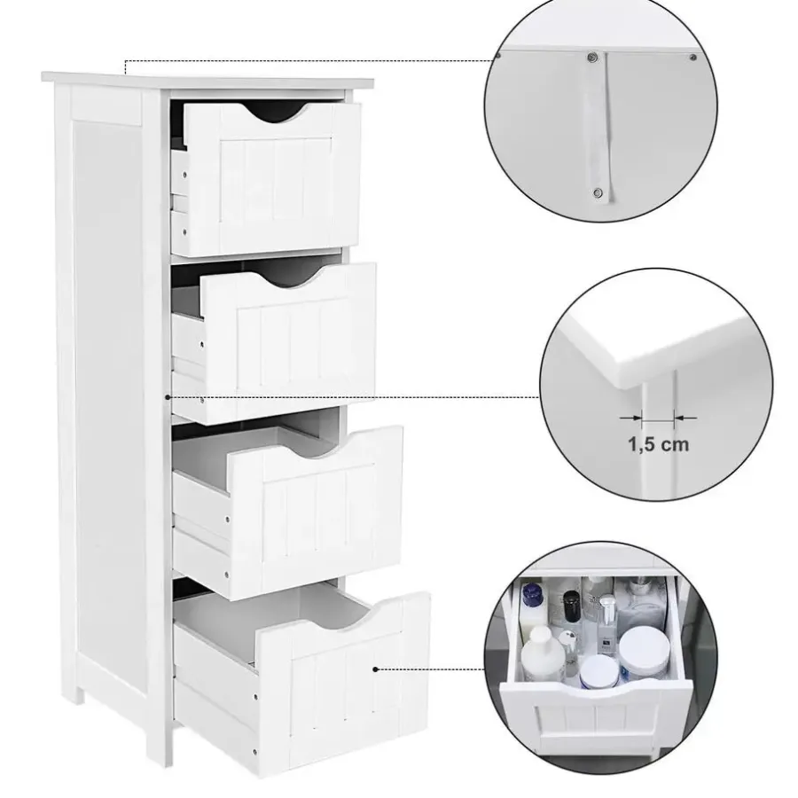 Ladekasten|Ladekasten-Parya Home Bobbel Home - Smalle Ladekast - 4 Lades - Hout - Wit