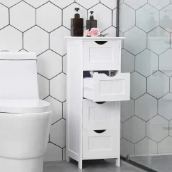 Ladekasten|Ladekasten-Parya Home Bobbel Home - Smalle Ladekast - 4 Lades - Hout - Wit