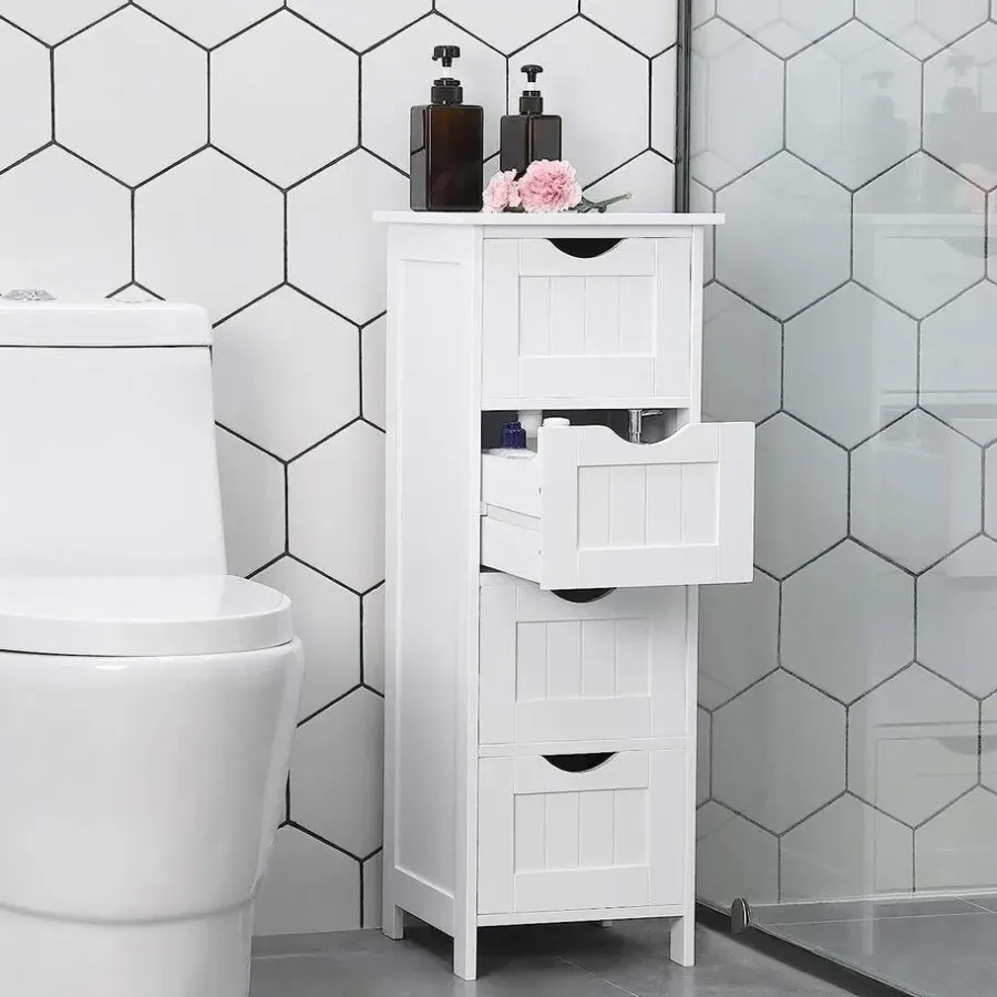 Ladekasten|Ladekasten-Parya Home Bobbel Home - Smalle Ladekast - 4 Lades - Hout - Wit