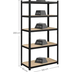 Bobbel Home - Stellingkast -Verstelbare planken - 200x100x50cm - 875 kg - Zwart