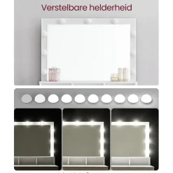 Kaptafels-Bobbel Home - Witte Kaptafel - Rechthoekige spiegel - Gloeilampen