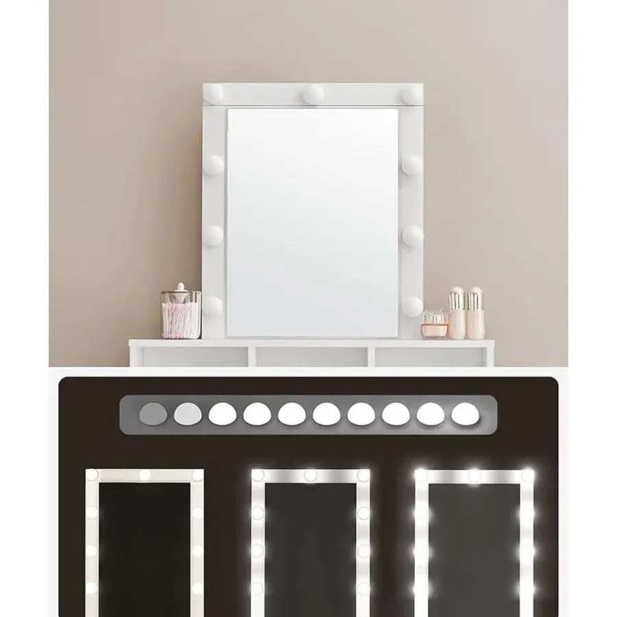 Bobbel Home - Witte Kaptafel - Rechthoekige spiegel - Gloeilampen