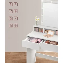 Bobbel Home - Witte Kaptafel - Rechthoekige spiegel - Gloeilampen
