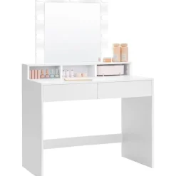 Bobbel Home - Witte Kaptafel - Rechthoekige spiegel - Gloeilampen