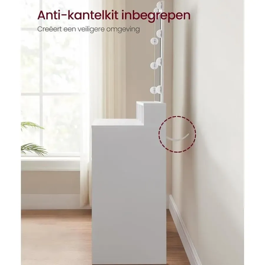 Bobbel Home - Witte Kaptafel - Rechthoekige spiegel - Gloeilampen
