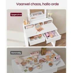 Bobbel Home - Witte Kaptafel - Rechthoekige spiegel - Gloeilampen