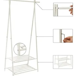 Kledingrekken|Kledingrekken-Parya Home Bobbel Home kledingrek kapstok met 2 schoenplanken Wit