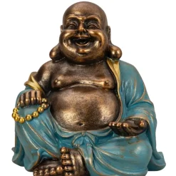 Beelden-Merkloos Boeddha beeld Happy Shaman - kunststeen - goud/jade - 22 x 23 cm
