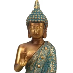 Merkloos Boeddha beeld Shaman - binnen/buiten - goud/jade - 10 x 14 cm