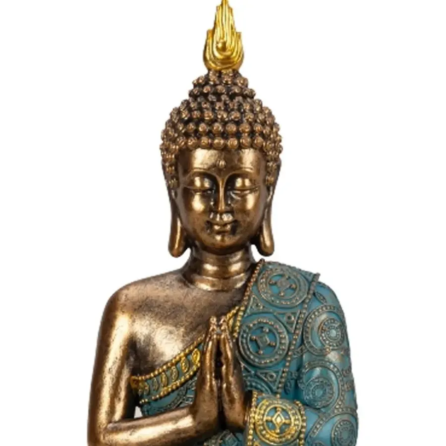 Beelden-Merkloos Boeddha beeld Shaman - binnen/buiten - goud/jade - 20 x 30 cm