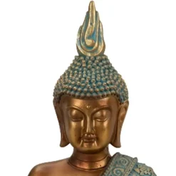 Beelden-Merkloos Boeddha beeld Shaman - kunststeen - goud/jade - 17 x 25 cm