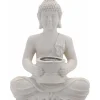 Tuindecoratie-Merkloos Boeddha beeldje - Solar lamp - wit - polystone tuindecoratie - 28 cm