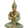 Tuindecoratie-Merkloos Boeddha beeldje - zittend - goud/groen - tuin en woondecoratie - 33 cm