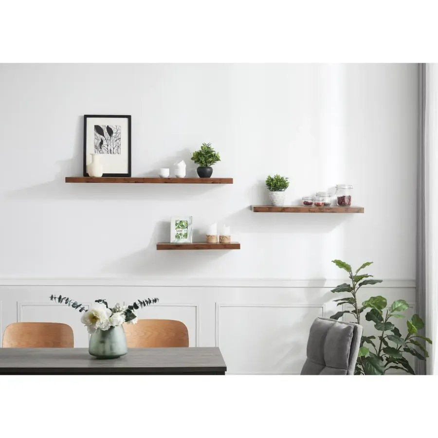 Wandplanken-ACAZA Boeken Plank van 120 cm lang, industrieel design, vintage bruin