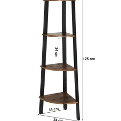 Merkloos Boekenkast - hoekkast - 4 legplanken - 34x125x34 cm - vintage bruin