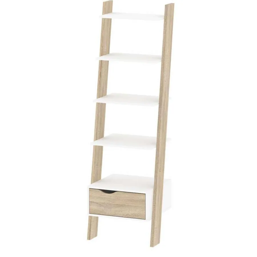 Leen Bakker Boekenkast Delta 1-lade - wit/eikenkleur - 180,4x55,1x48,1 cm
