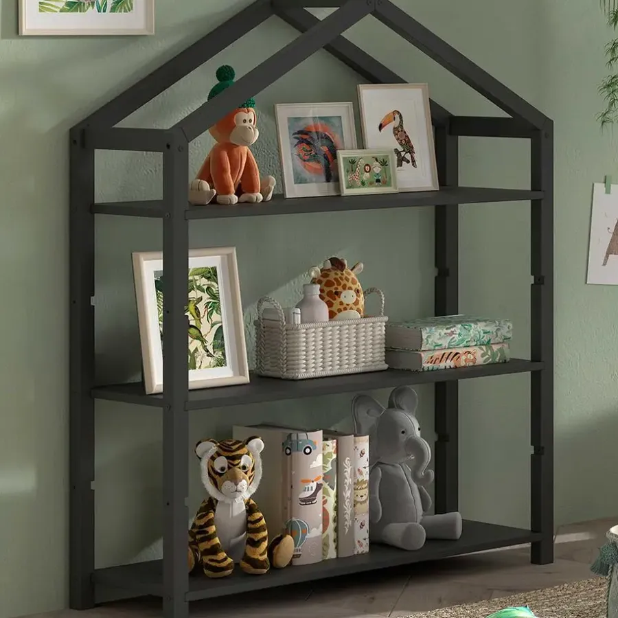 Boekenkasten|Boekenkasten-Vipack Boekenrek Dallas - 111x40x141cm - massief dennenhout - antraciet